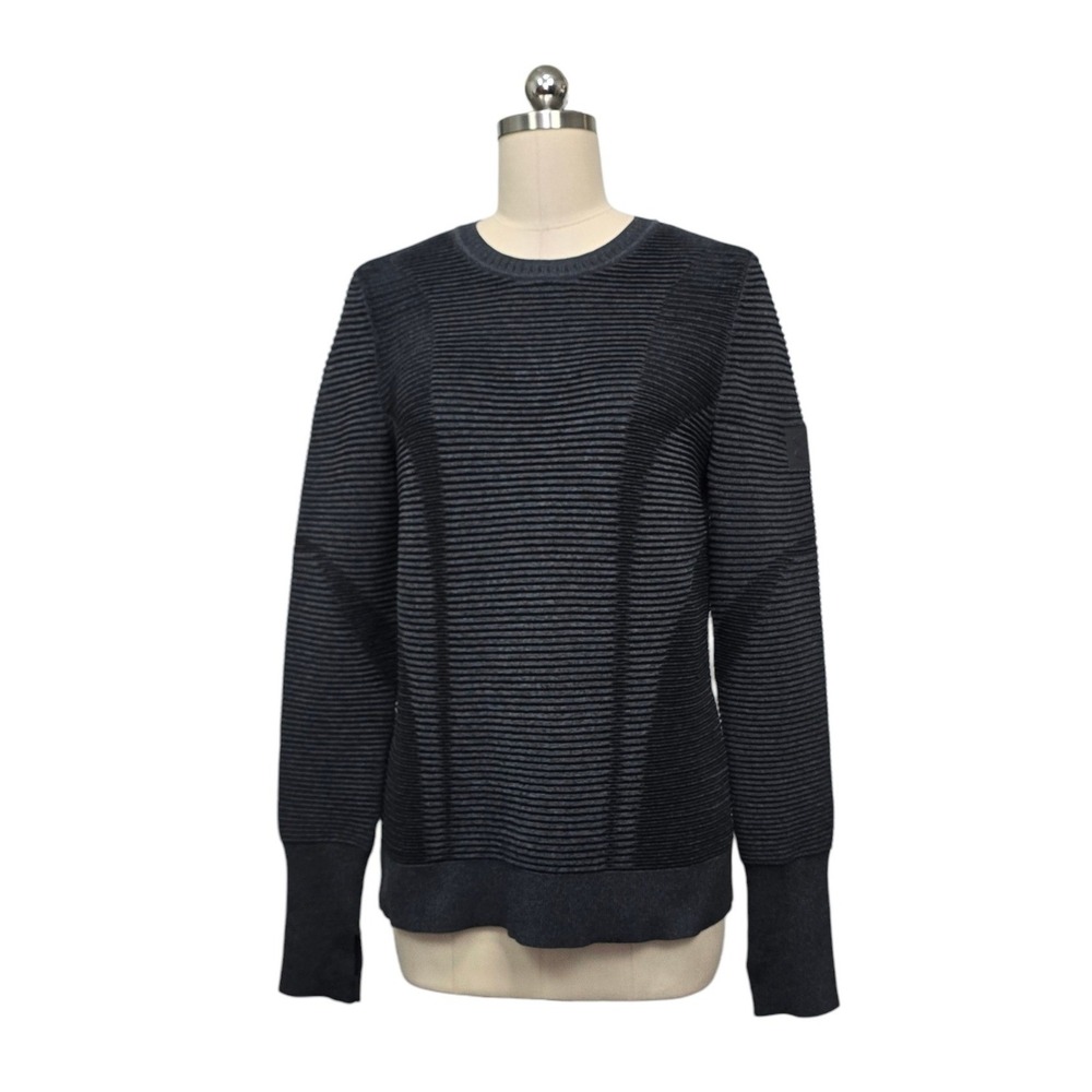 Under Armour Intelli-Knit Sweater Gray Black Ribbed Crewneck Mens Size Large
